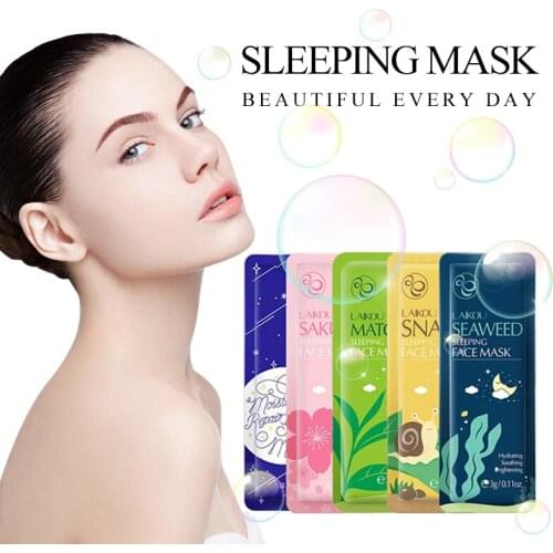 5PCS Sakura Snail Seaweed Sleep Mask Cream Anti-Aging Wrinkle Remover Night Repair Skin Whitening Moisturizing Facial Care Mask