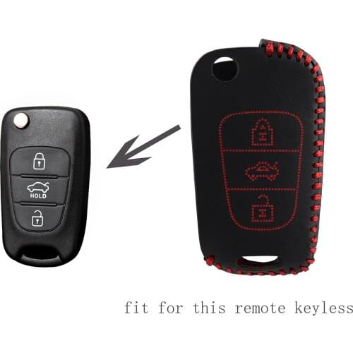 Genuine leather Keyless Remote Control Key Fob Cover Case Protector for Hyundai ELANTRA 3 Buttons Red