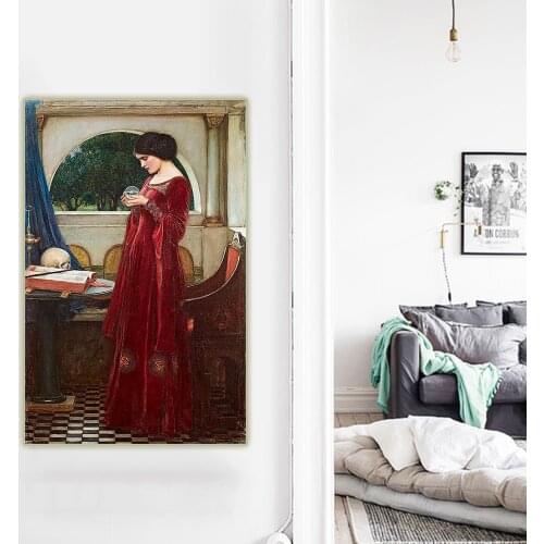Citon William Waterhouse《The Crystal Ball》Canvas Oil painting Artwork Poster Picture Wall Decor Home Living room Decoration