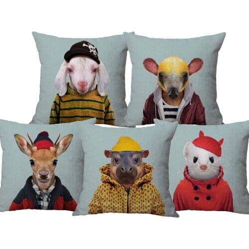 Sheep Zebra Bear Bull Raccoon Ocelot Animals Poster Throw Pillow Cover Linen Cushion Case 45X45cm Sofa Decoration