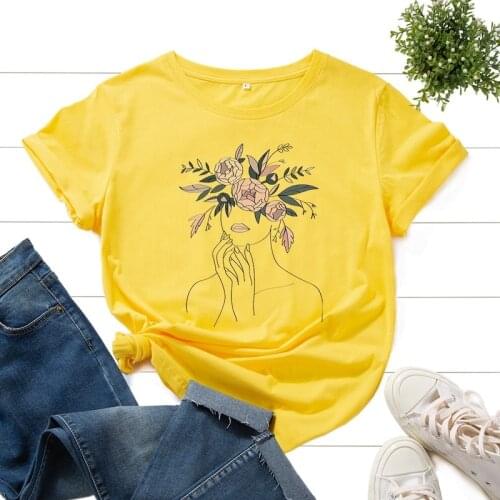 Summer Women T Shirt 100% Cotton Short Sleeve Flower Print Fashion Casual Female Regular Clothes Ladies Graphic O-Neck Tees Tops
