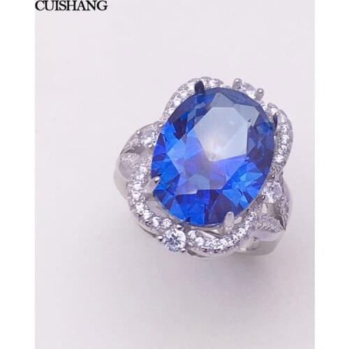 CSJ Classic Elegant 925 Sterling Silver Engagement Rings Tanzanite Sapphire Stones Rings for Woman Girl Fine Jewelry