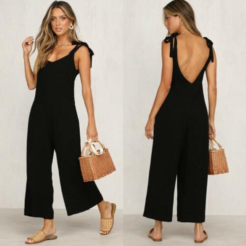 Rompers 2020 Summer new Women Casual Loose Linen Cotton Jumpsuit Sleeveless Backless Playsuit Trousers Overalls