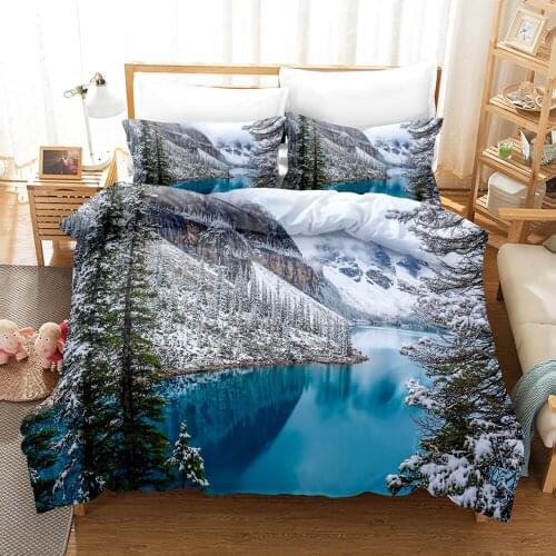 Moraine Lake Design 3D Landscape Bedding Sets Blue Sky Water Duvet Quilt Cover Set Comforter Bed Linen Pillowcase King Queen