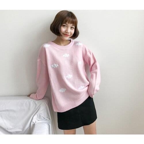 Korean Fashion Vintage Harajuku Casual Woman Kawaii Sweater Aesthetic Graphic Clothes Autumn And Winter Pink Cute Loose Sweater