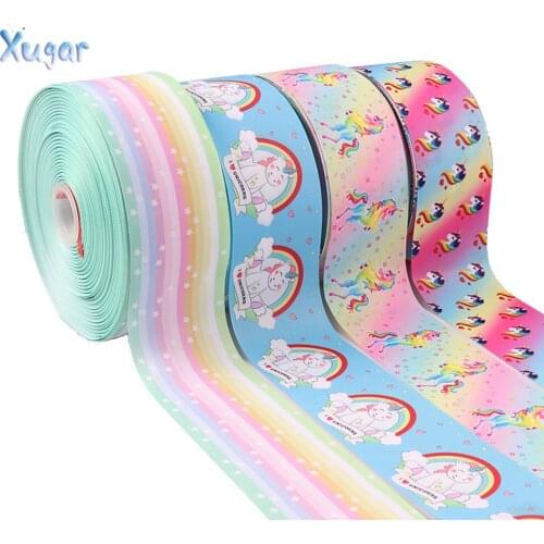 Xugar 2Yards 3"(75mm)Grosgrain Ribbon Cute Unicorn Printed Rainbow Star Tape DIY Hair Accessories Holiday Decorations Materials