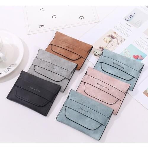 2020 Retro Frosted Card Wallet Short Pure Color PU Clutch Fashion Simple Snap-on Female Card Wallet Coin Purse