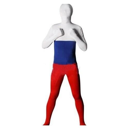 Russian Federation Flag Zentai Second Skin Suit Fancy Dress Costume Spandex Lycra