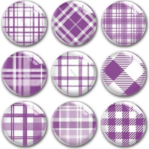 Handmade Buffalo Plaid Purple White Pattern Round Photo Glass Cabochons Demo Flat Back DIY Jewelry Making Findings Accessory