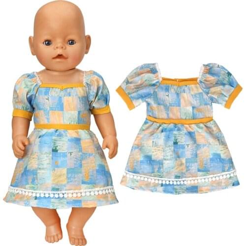 43cm Baby Doll Blue Dress Summer Wears 17 Inch Reborn Doll Clothes Silicone Toys Clothing