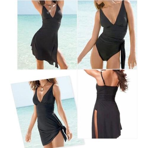 Clearance Sale Sexy Women Swimsuit Cover-up Beach Bathing Suit Cover Up Bikini Beach Wear Swimwear Solid Black Beach Mini Dress