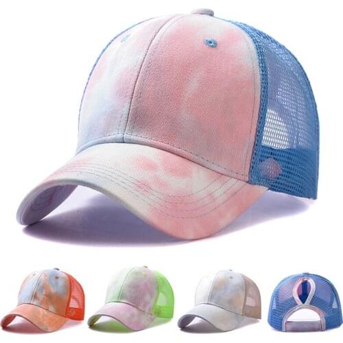 Summer Classics Tie Dye Women Horsetail Caps Fashion Hip Pop Street Snapback Mesh Baseball Hat Outdoor Cotton Sunshade Hats