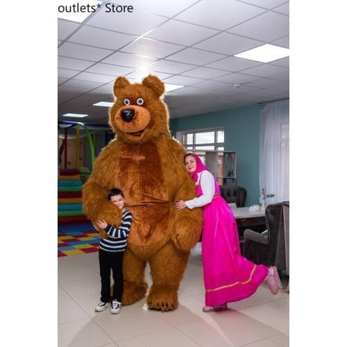 2.6m Inflatable Long Fur Brown Bear Mascot Costume Xmas Cosplay Party Cosplay Fancy Dress Animal Advertising Parade Halloween