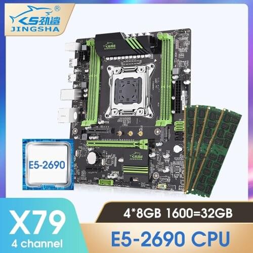 X79 Motherboard LGA 2011 Combo E5 2690 CPU set 32GB=4 X 8GB DDR3 RAM 1600MHz 12800 DDR3 ECC REG Support SATA3 Four channels