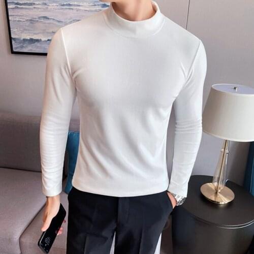 Korean Fashion Autumn Winter Warm Bottom Shirts Mens Slim-fit Harajuku Long-Sleeve T-Shirt