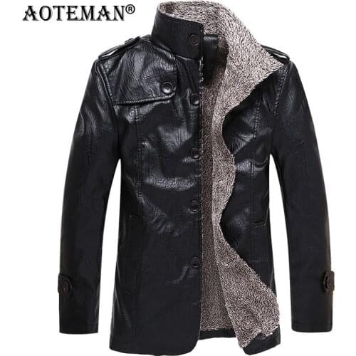 Men PU Jackets Winter Fleece Leather Coats 8XL Windbreaker Solid Male Outwears Casual Mens Brand Clothing Warm Jacket LM020