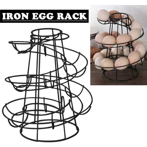 Newest 1PC Kitchen Metal Spiral Egg Holder Skelter Storage Rack Stand Holds 12-24 Eggs Wrought Iron Egg Basket Rack Rustproof