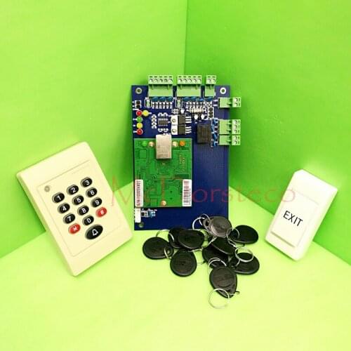 One Door RFID Access Control System Single Door Access Panel TCP/IP Access Controller+ Keypad Rfid Reader + eixt Button