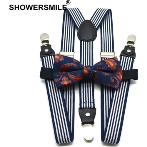 Mens Suspenders Bowtie Set Male Trouser Suspender Pants Navy White Striped British Vintage Wedding Shirt Braces for Men