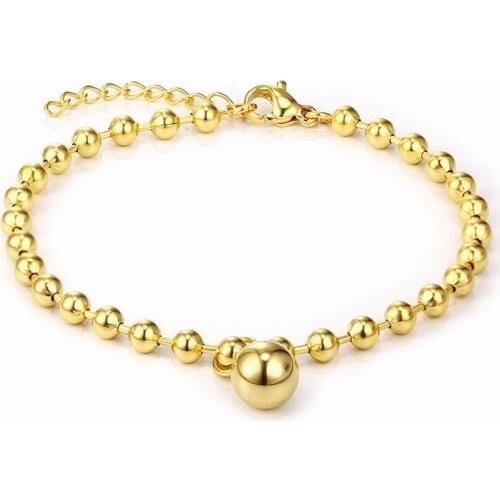 RIR Simple Stainless Steel Gold Bead Hanging Creative Bead Chain Bracelet Unique Design Woman Jewelry Bracelet