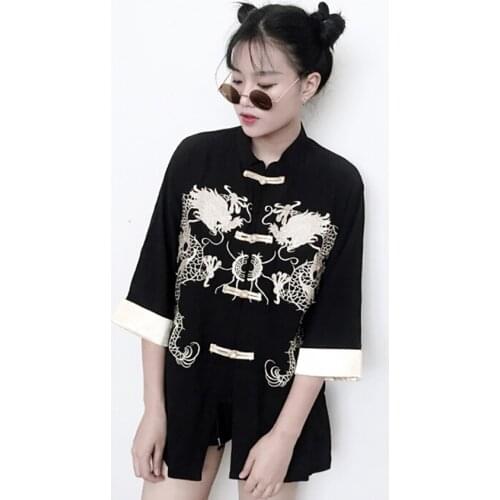 Tangsuit Chinese Style Shirt Dragon Traditional Chinese Clothing for Women Vintage Party Fashion Jacket Wushu Hanfu Embroidery
