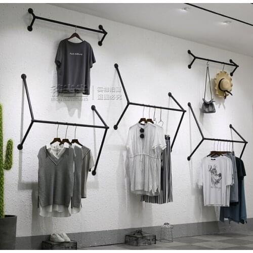 Clothing store display rack wall hanging wall hanging clothes rack mens and womens fashion shop iron work shelf clothes rack