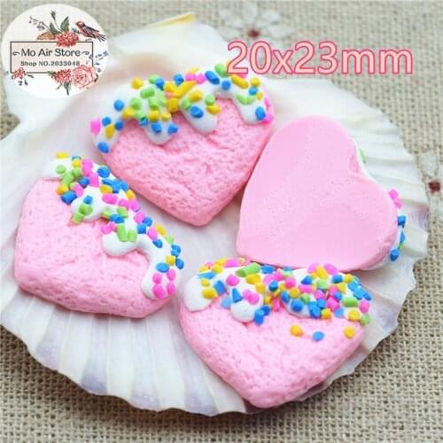 Light pink Heart cake sweet dessert 10PCS polymer clay Flatback Cabochon Art Supply Decoration Charm DIY Craft