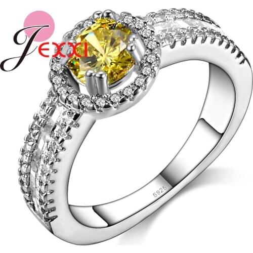 Light Yellow With Clear CZ Stone Ring Women For Anniversary Cocktail Party S925 Stamped Silver Rings Female