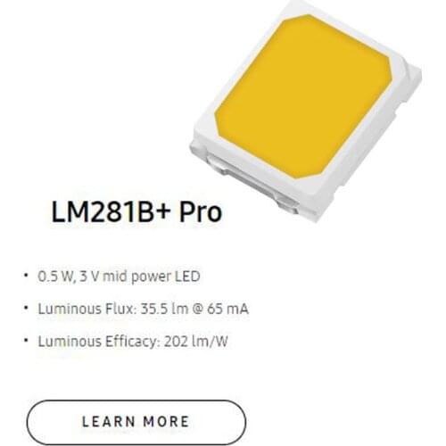 New Higher Luminous Efficacy 223lm/W 2835 SMD LED LM281B+ Pro 0.5 W, 3 V mid power LED 4000K For LED Lighting