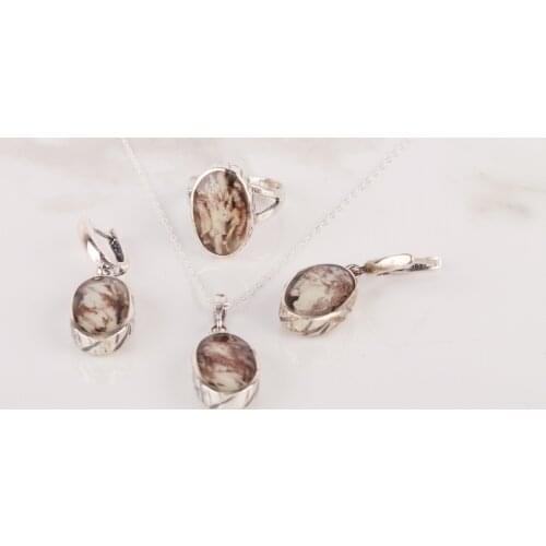 UM US JEWELRY Phosphor Natural Gemstone 925 Sterling Silver Triple Set