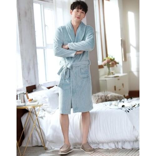 Thicken Soft Flannel Nightwear Bathrobe Gown Warm Winter Men Robe Home Clothing Nightdress Sleepwear Free Size Ultra Kimono