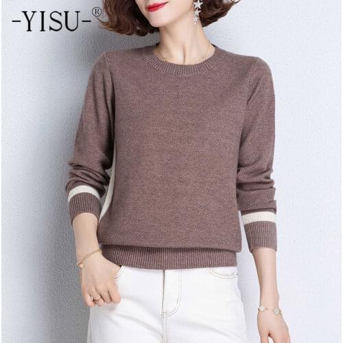 YISU 2021 New Spring wool Women Sweater Solid color O-Neck Spring tops Female Casual Jumper Loose Thin section Knitted pullover