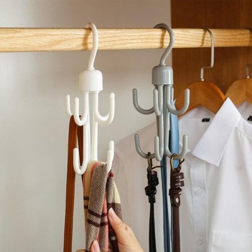 Storage Hanger Multifunctional Strong Bearing Capacity Space-saving 4 Hooks Rotatable Steady Closet Organizer for Tie Belt