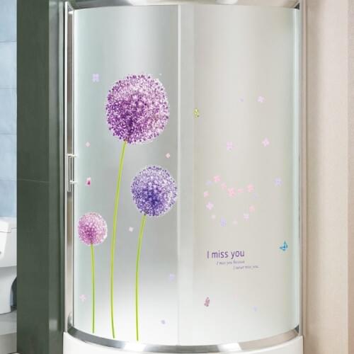 3D DIY 140*140cm Purple Dandelion Vinyle Wall Stickers Bathroom Bedroom Decoration Nature Wall Posters Glass Decal