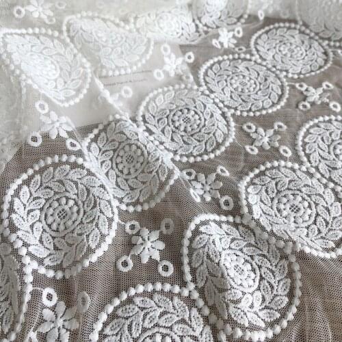 Vintage Milk Silk Circle Flower Lace Embroidery French Tulle lace For DIY Sewing Summer Dress Dance Prom Wedding fabric