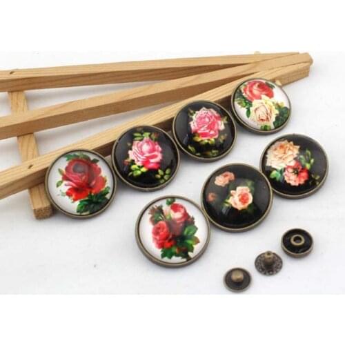 Vintage flowers rose pattern round antique brass Snap button 28mm DIY Handmade Sewing quilt decoration Bag accessories 7pcs/lot