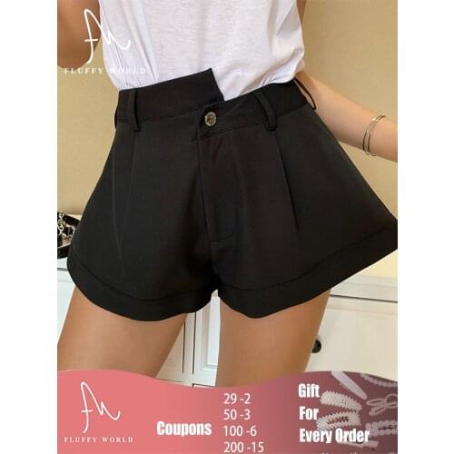 2021 New Casual Comfortable Elegant Wild Shorts Womens Asymmetric Waist Shorts Streetwear High Waist Button Wigh Leg Shorts
