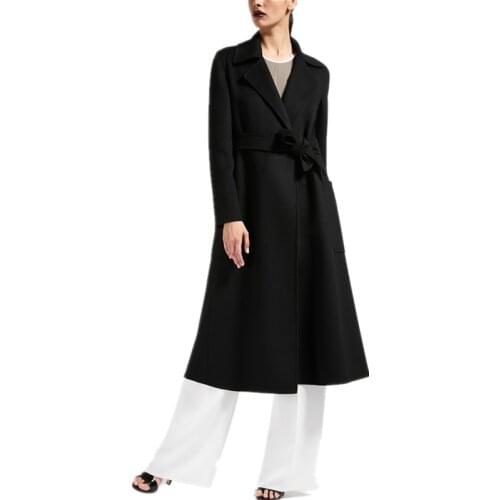 High Quality Women Overcoat Female 2021 Autumn Winter Ladies Black Camel Long Cashmere Design Robe Coat with Belt
