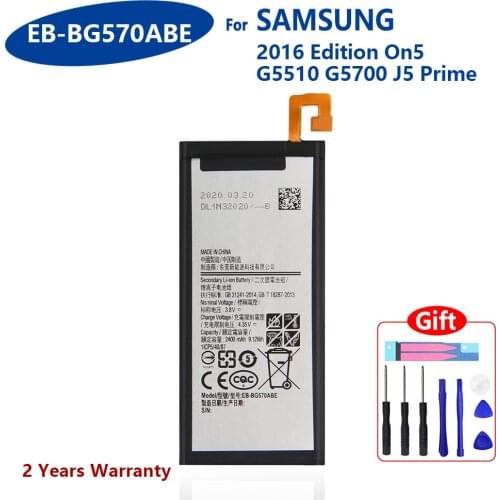 100% Genuine EB-BG570CABE EB-BG570ABE New Battery For Samsung Galaxy J5 Prime On5 (2016) G570F G570Y/M G5700 G5510 G5520 2600mAh