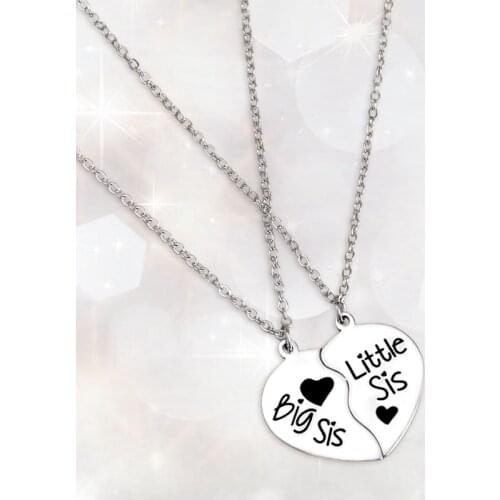 2PC / Set Big Sis Lil Sis BFF Best Sister Pendant Necklaces Heart Stitching Xmas Broken Heart Sister Necklace