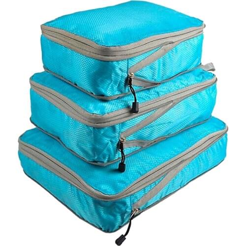 3Pcs Luggage Suitcase Organizer Set Compression Packing Cubes Travel Storage Bag Foldable Waterproof Nylon