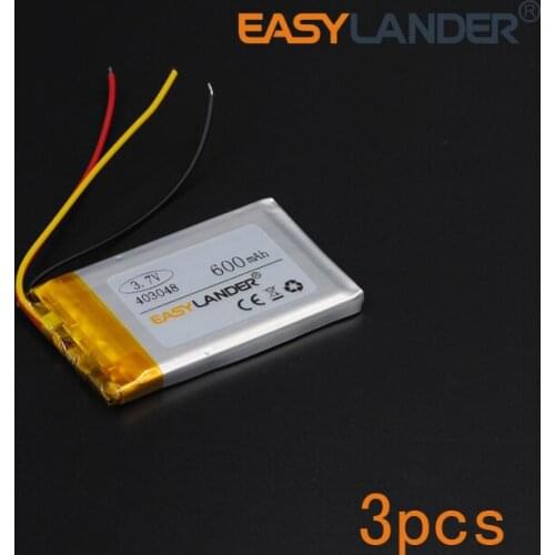 3pcs/Lot 3.7V 043048 3-wire 600mAh Polymer Li-ion Battery For Mp3 Mp4 PAD DVD DIY E-book bluetooth Game toys Tablet PC mobile