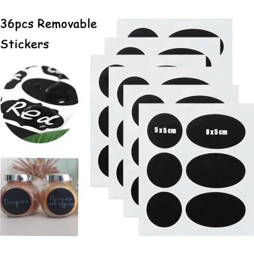 36Pcs/set Kitchen Label Stickers for Jar Organizer Can Labels Chalkboard Home Decor PVC Blackboard Sticker Round Wall Stickers