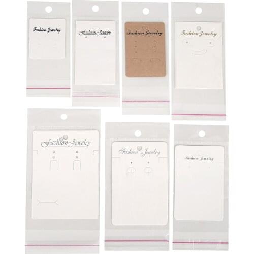 50pcs/lot Earring Cards Holder With Self Sealing Bags Paper Necklace Packing Display Cards Tag For Diy Jewelry Packaging Making