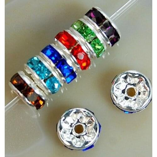 6mm 8mm 10mm 12mm 200pcs/lot white Clear mixed multicolor Czech glass Spacer Beads round Metal silver Plated DIY z67647 crystal