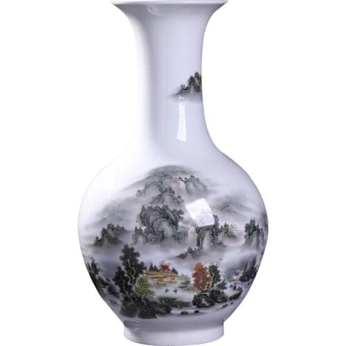 Antique Jingdezhen Vase Landscape Patterns Ceramic Table Vase Porcelain Decorative Vase No base