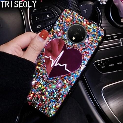 Sequins Phone Case For Oneplus 8 Pro 7T Pro 1+7 1+7t Capa 3D Love Heart Mirror Cover For Oneplus 7 Pro One plus 7t Pro 1+8 Case