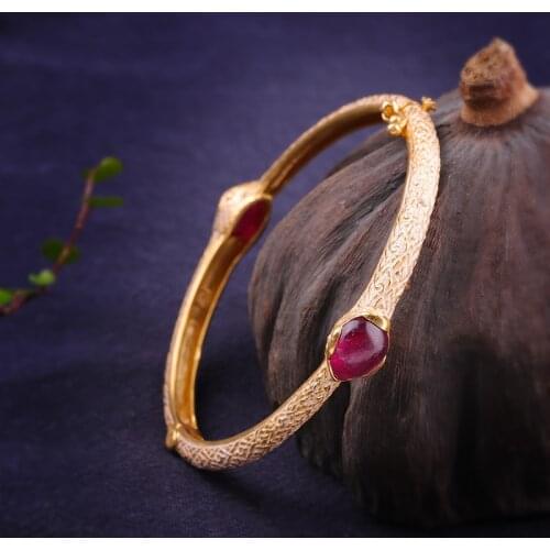 925 Sterling Silver Thai Enamel Red corundum Womens Bangle&bracelet Traveling noble temperament Bangel Jewelry Birthday Gifts