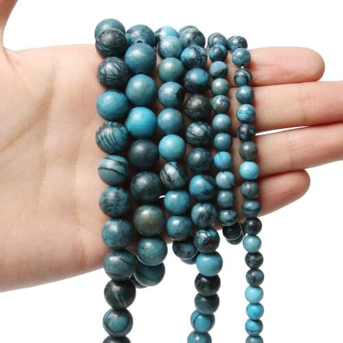 Natural Minerals Stone Beads Smooth Blue Web Jaspers Round Beads for Jewelry Making DIY Bracelets Necklaces 6 8 10mm 15'' Perles