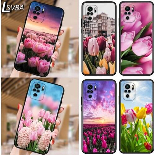 Tulip flower for Xiaomi Redmi Note 10 10S 9 9T 9S 9Pro Max 8T 8Pro 8 7 6 5 Pro 5A 4X 4 Soft Black Phone Case